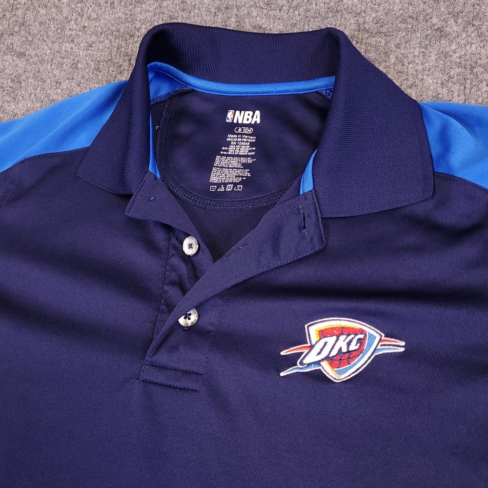 NBA Oklahoma City Thunder Polo Shirt Small Slim Blue Embroidered Logo Polyester